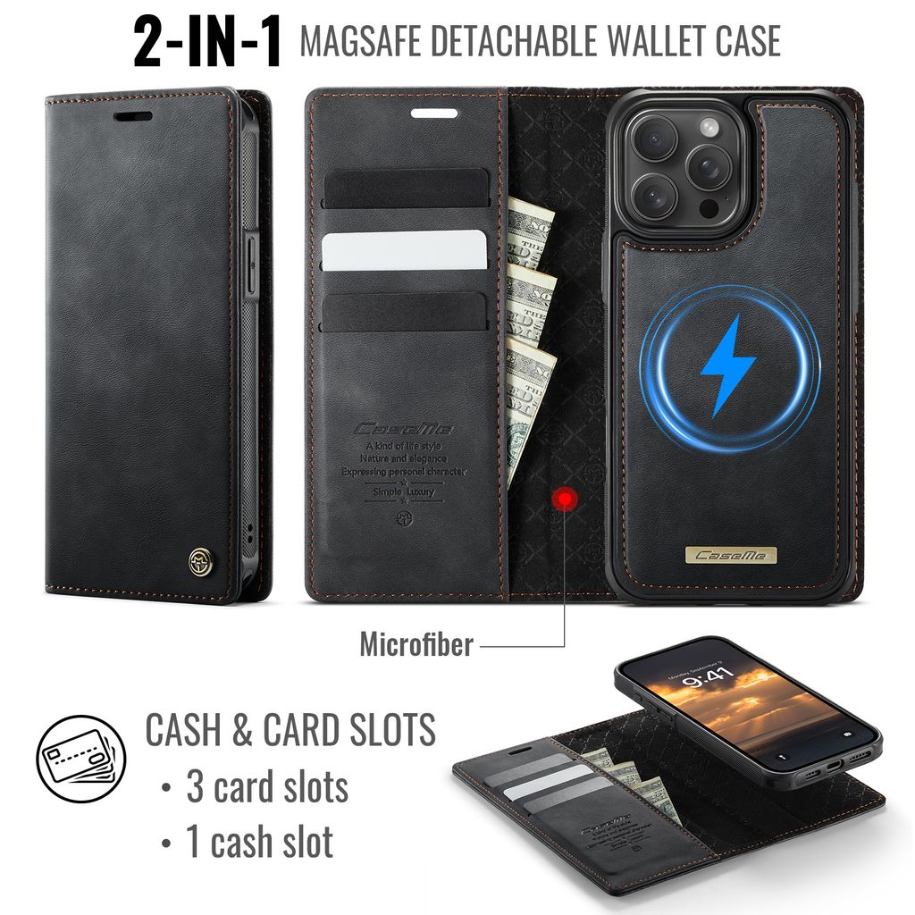 CaseMe iPhone 15 Pro Max Fodral C49 Series Svart