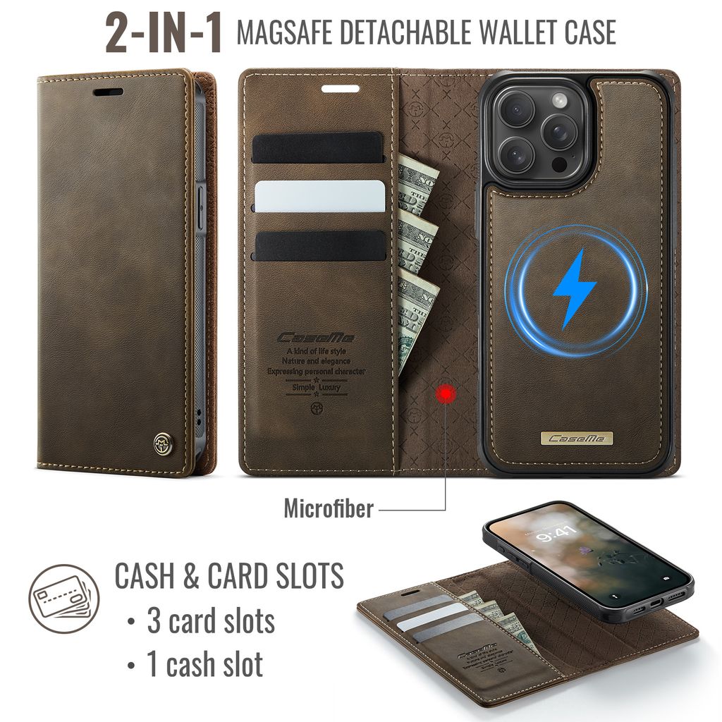 CaseMe iPhone 15 Pro Max Fodral C49 Series Brun