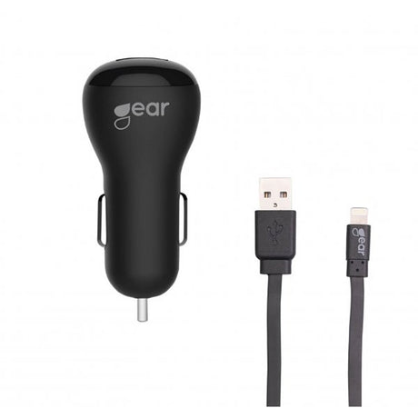 Gear Billaddare 1xUSB 1A Lightning Kabel 1m MFI Svart