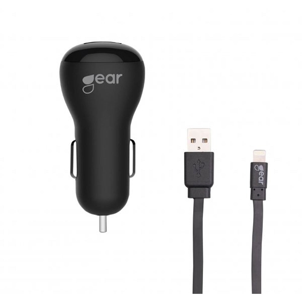 Gear Billaddare 2xUSB 2.4A Lightning Kabel 1m MFI Svart