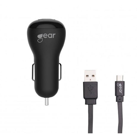 Gear Billaddare 2xUSB 2.4A Micro-USB Kabel 1m Svart