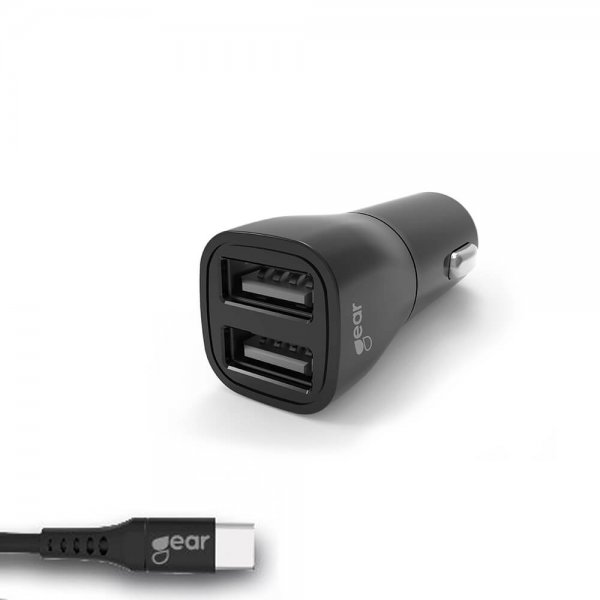 Gear Billaddare 2xUSB 3.4A USB-C Kabel 1m Svart