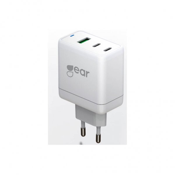 Gear Laddare GAN 2xUSB-C + 1xUSB-A PD/PPS 65W Vit