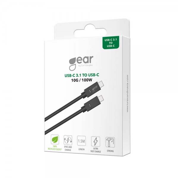 Gear Kabel USB-C till USB-C 3.1 100W 1.5m Svart