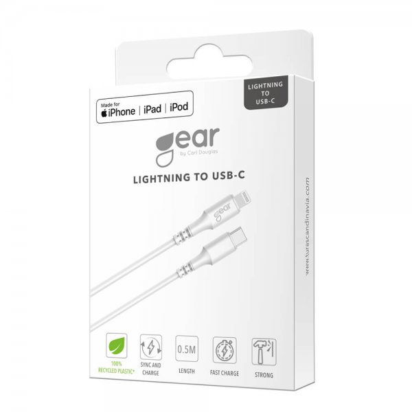 Gear Kabel Lightning till USB-C MFI 0.5m Vit