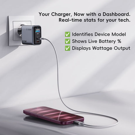 SiGN 65W Väggladdare med Display 2xUSB-C/1x USB-A Grå