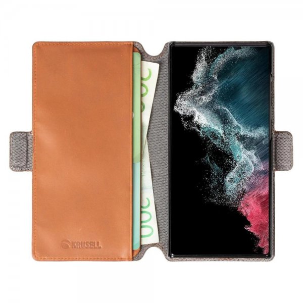 Krusell Samsung Galaxy S22 Ultra Fodral Leather PhoneWallet Cognac