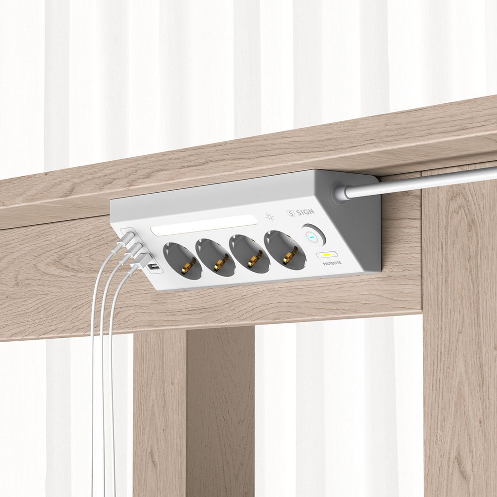 SiGN 4-vägs Grenuttag för bord USB-A/USB-C 1.8m