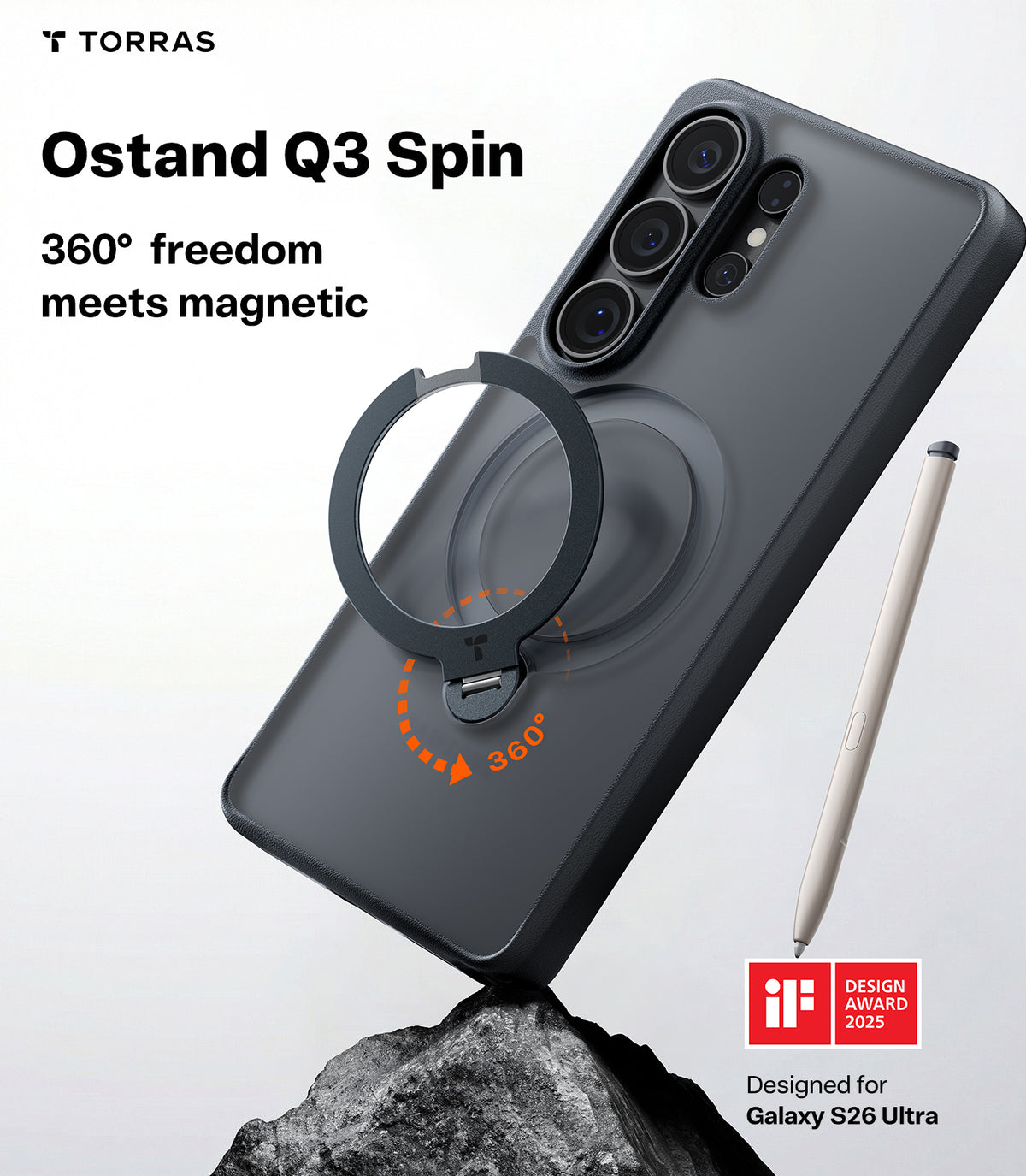 Torras Samsung Galaxy S26 Ultra Skal Ostand Q3 Spin Obsidian Black
