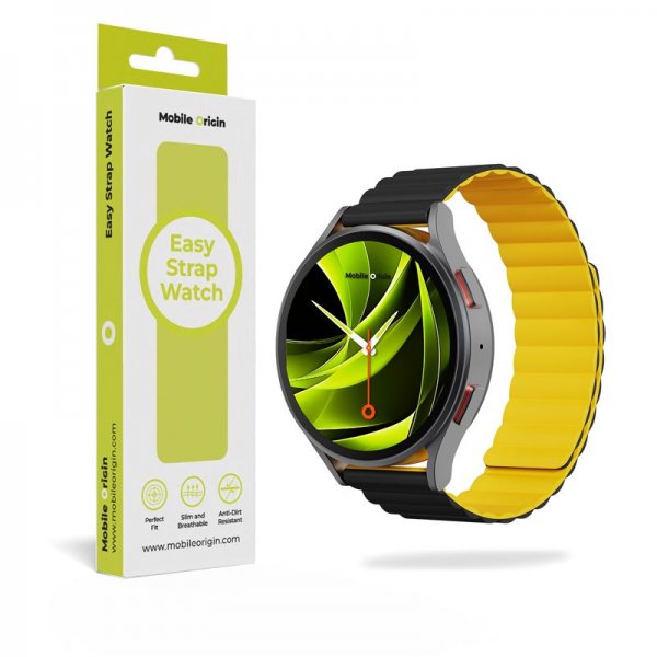 Mobile Origin Samsung Galaxy Watch 20mm Armband Easy Strap Svart Gul