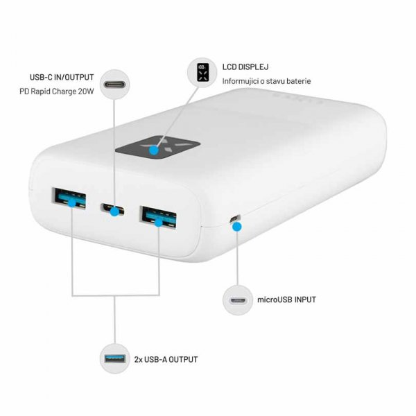 Fixed Powerbank Zen 20 20W 20 000 mAh USB-C 2xUSB-A Vit