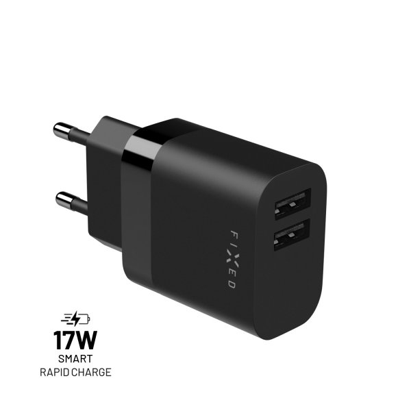 Fixed Laddare 2xUSB-A 17W Svart