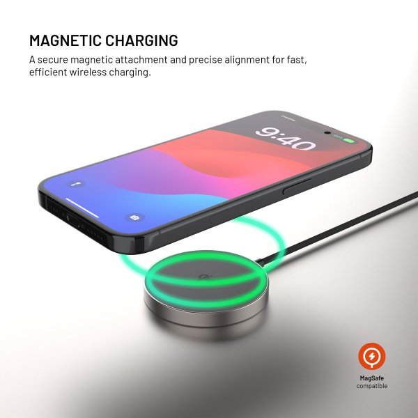 Fixed MagSafe-laddare MagPad Slim 15W Qi2 Titan