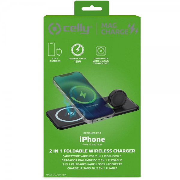Celly Trådlös Laddare 2 in 1 Foldable Wireless Charger 15W MagSafe