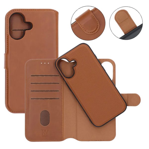 Rvelon iPhone 17 Fodral 4 Kortfack Löstagbart Skal Brun