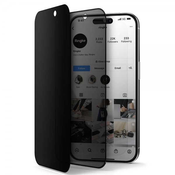 Ringke iPhone 15 Pro Max Skärmskydd Privacy Tempered Glass Installation Jig