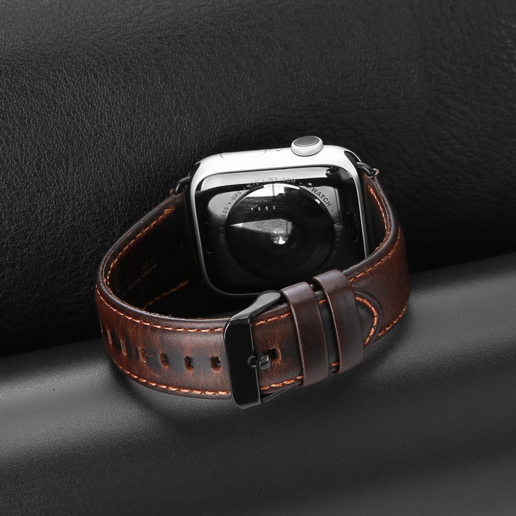 Dux Ducis Apple Watch 44/45/46mm/Ultra 49mm Armband Äkta Läder Mörkbrun