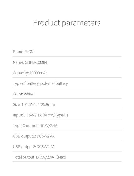 SiGN Mini Powerbank med Display 10 000mAh Vit