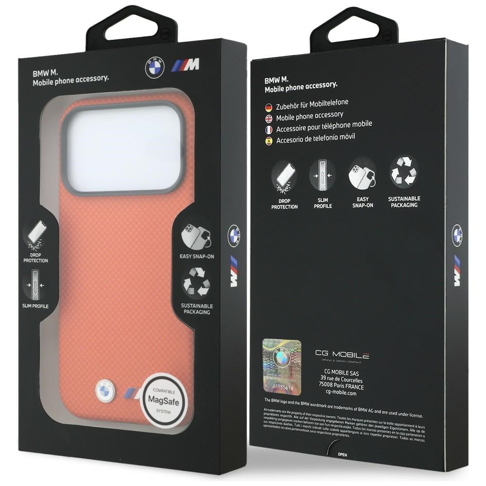 BMW iPhone 17 Pro/iPhone 18 Pro Skal M Quadrille Kevlar Metal Logo Orange