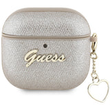 Guess AirPods 4 Skal Metallic Script Charm Guld