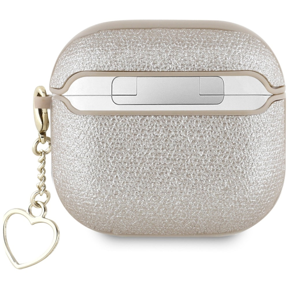 Guess AirPods 4 Skal Metallic Script Charm Guld