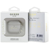 Guess AirPods 4 Skal Metallic Script Charm Guld