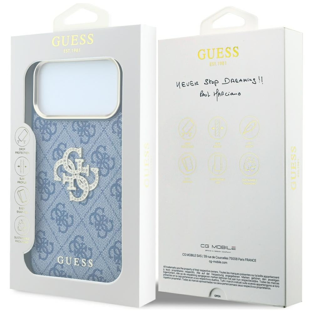 Guess iPhone 17 Pro/iPhone 18 Pro Skal 4G Strass Logo Blå