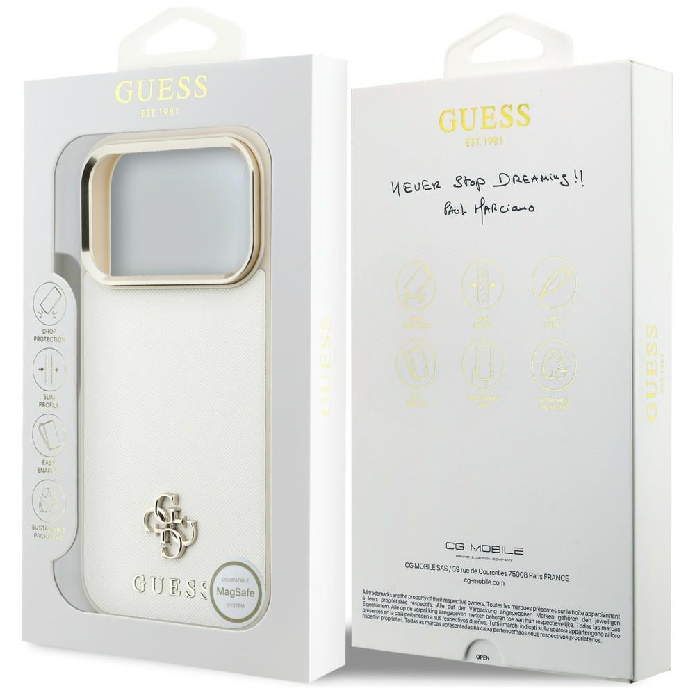 Guess iPhone 17 Pro Max/iPhone 18 Pro Max Skal Saffiano 4G Classic Logo Beige