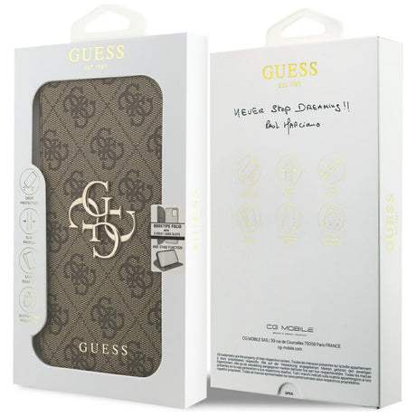 Guess iPhone 17 Pro Max/iPhone 18 Pro Max Fodral Book 4G Metal Logo Brun