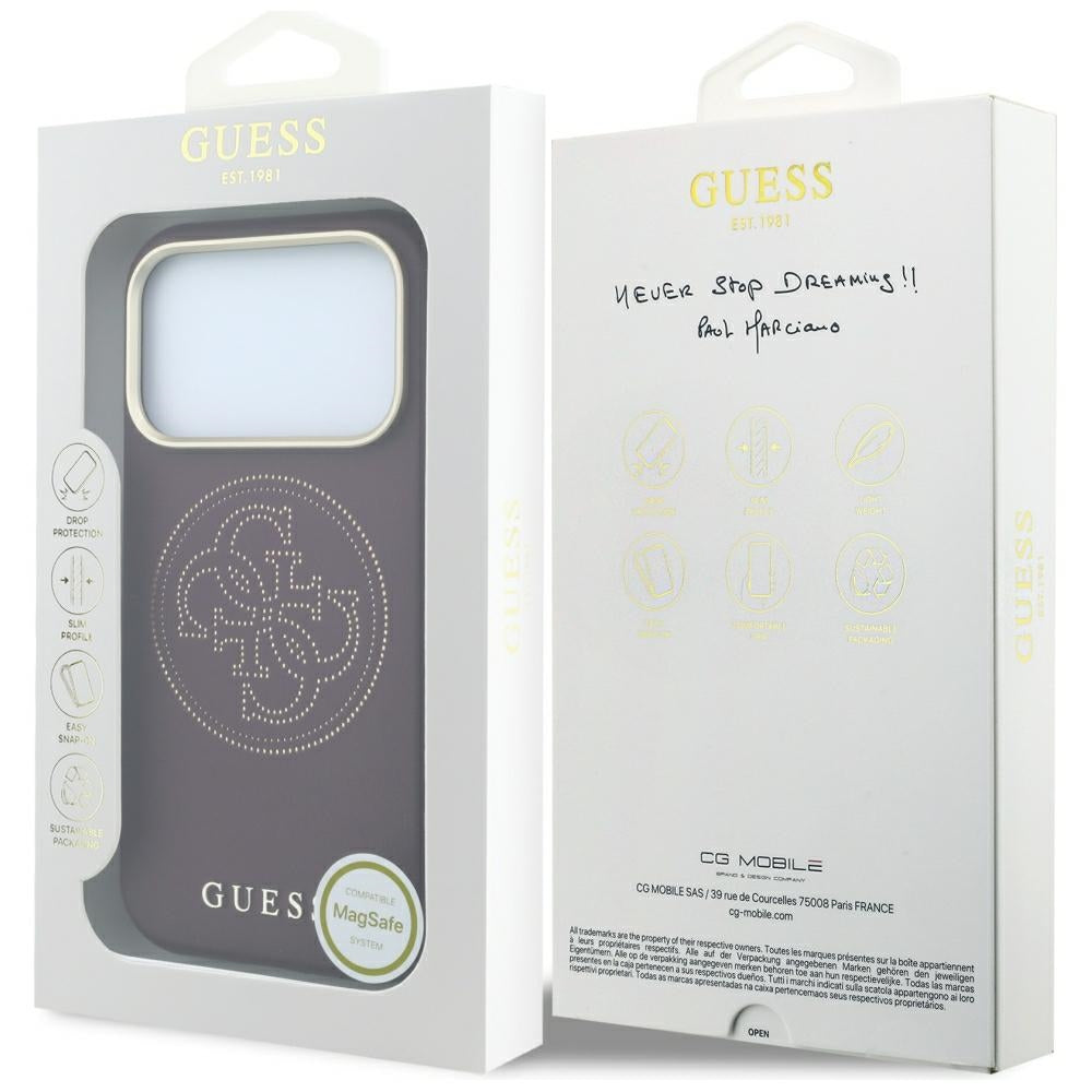 Guess iPhone 17 Pro/iPhone 18 Pro Skal Perforated 4G Gold Logo Burgundy