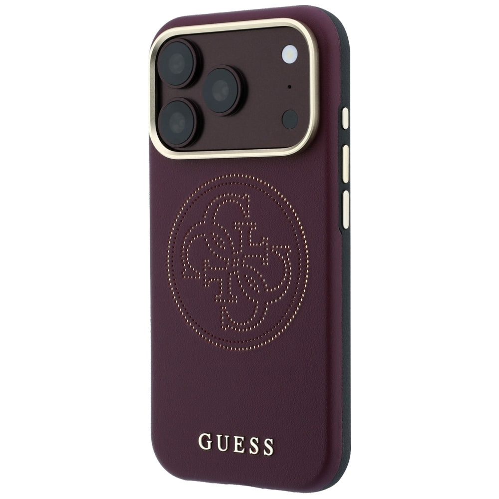 Guess iPhone 17 Pro Max/iPhone 18 Pro Max Skal Perforated 4G Gold Logo Burgundy