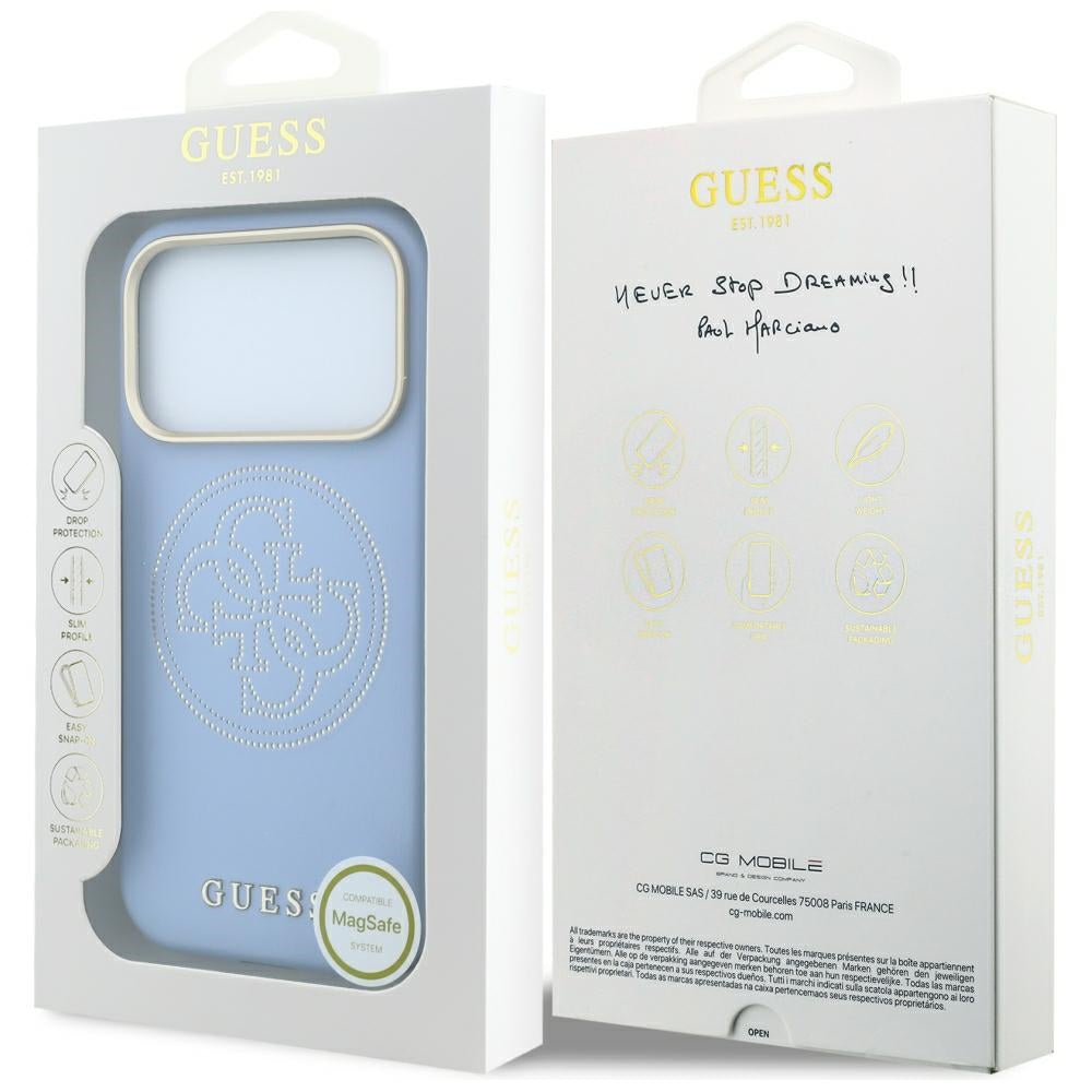 Guess iPhone 17 Pro Max/iPhone 18 Pro Max Skal Perforated 4G Gold Logo Blå