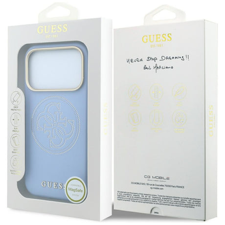 Guess iPhone 17 Pro Max/iPhone 18 Pro Max Skal Perforated 4G Gold Logo Blå