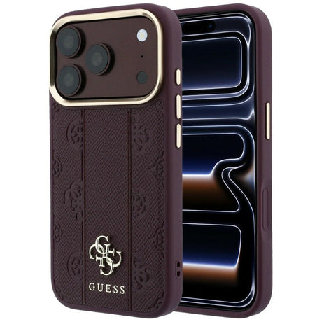 Guess iPhone 17 Pro Max/iPhone 18 Pro Max Skal Stripe Peony 4G Logo Burgundy