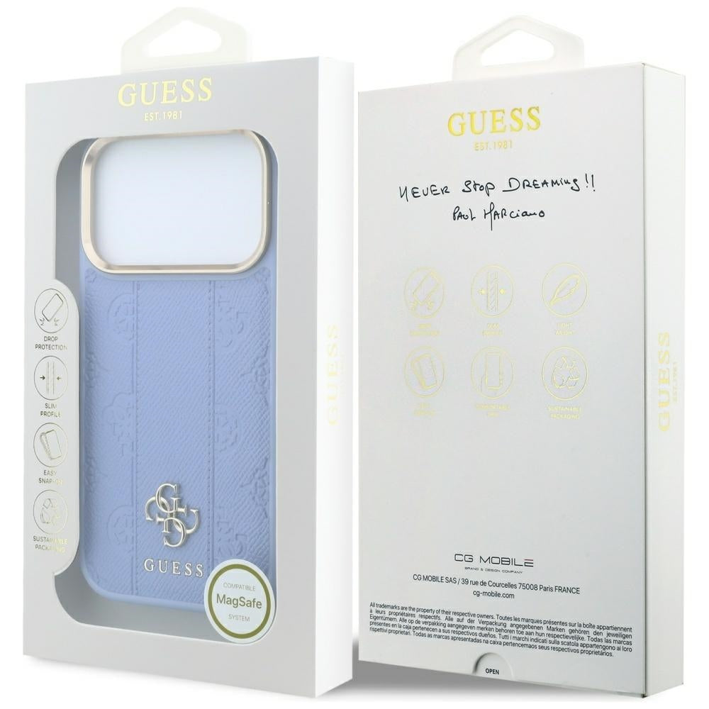 Guess iPhone 17 Pro/iPhone 18 Pro Skal Stripe Peony 4G Logo Blå