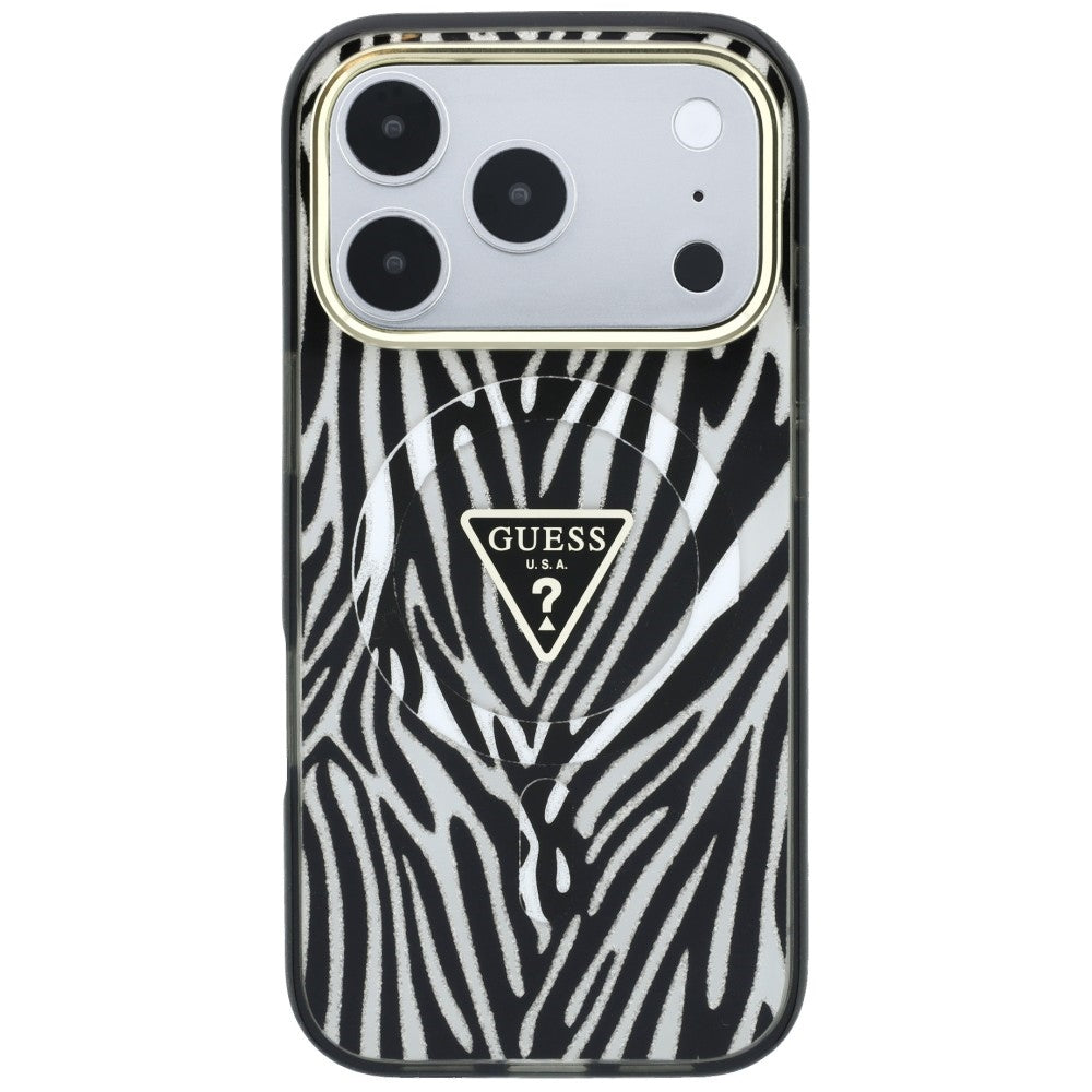 Guess iPhone 17 Pro/iPhone 18 Pro Skal Zebra Glitter Silver