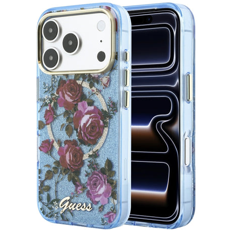 Guess iPhone 17 Pro/iPhone 18 Pro Skal Glitter Blossom Roses Blå