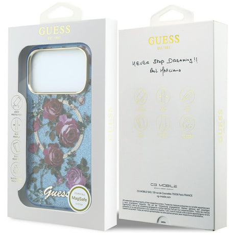 Guess iPhone 17 Pro/iPhone 18 Pro Skal Glitter Blossom Roses Blå