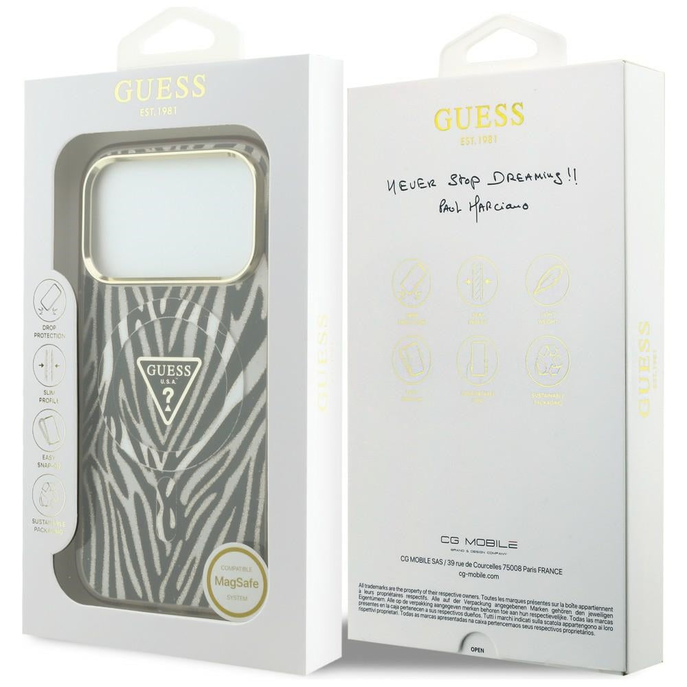 Guess iPhone 17 Pro/iPhone 18 Pro Skal Zebra Glitter Guld