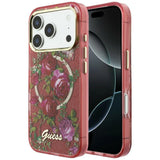 Guess iPhone 17 Pro Max/iPhone 18 Pro Max Skal Glitter Blossom Roses Burgundy