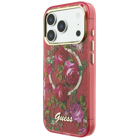 Guess iPhone 17 Pro Max/iPhone 18 Pro Max Skal Glitter Blossom Roses Burgundy