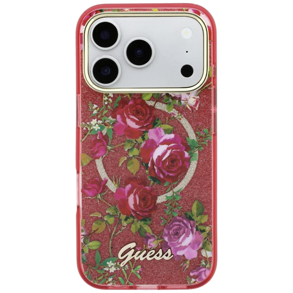 Guess iPhone 17 Pro Max/iPhone 18 Pro Max Skal Glitter Blossom Roses Burgundy