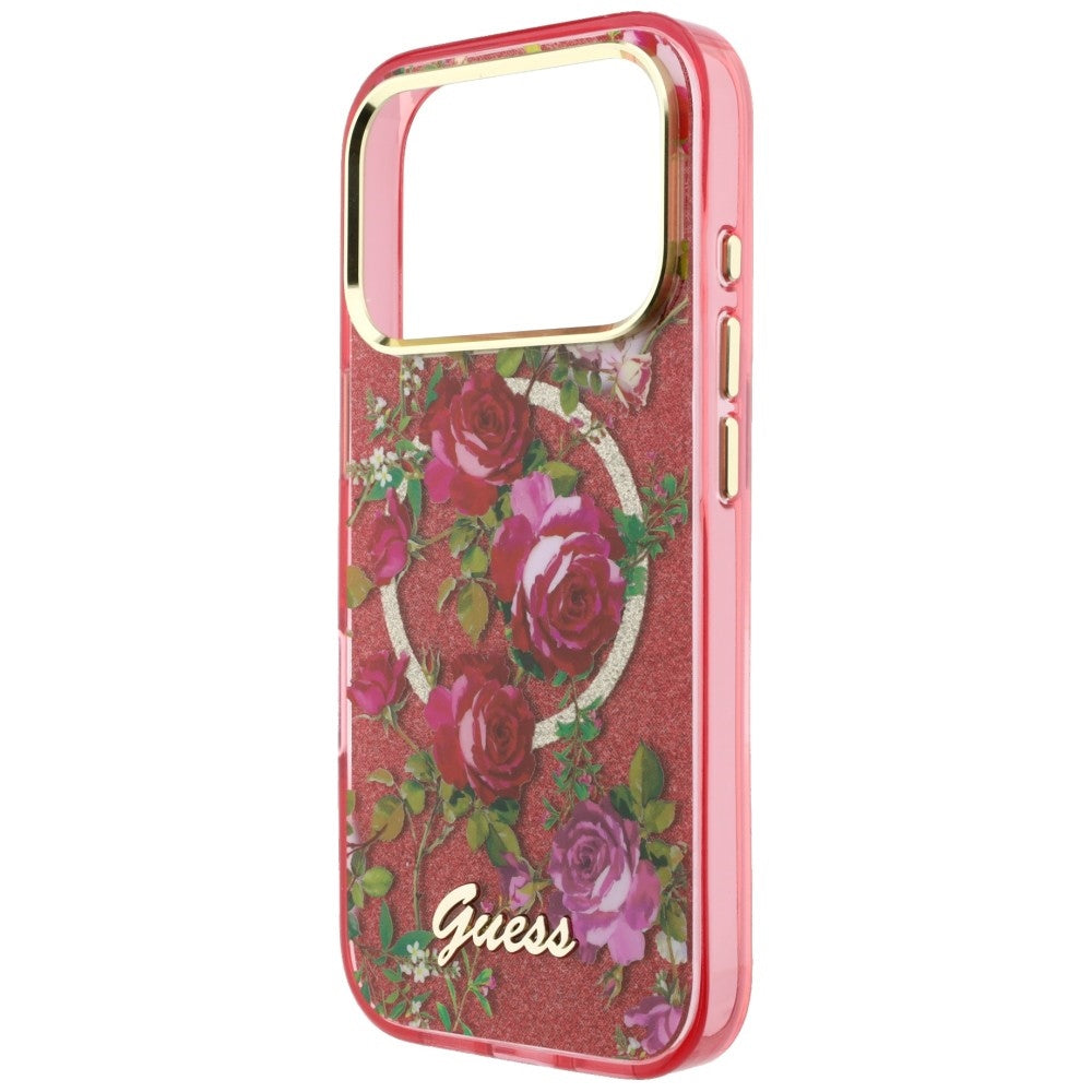 Guess iPhone 17 Pro Max/iPhone 18 Pro Max Skal Glitter Blossom Roses Burgundy