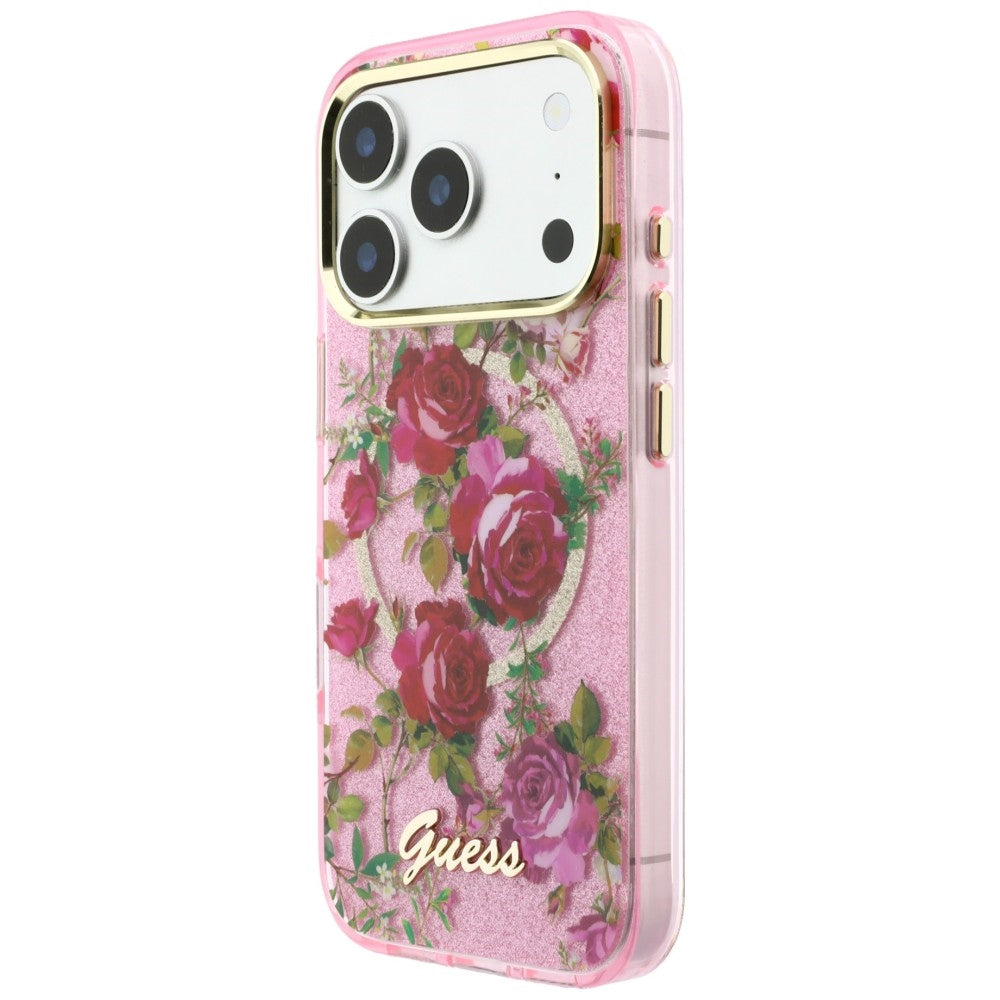 Guess iPhone 17 Pro/iPhone 18 Pro Skal Glitter Blossom Roses Rosa