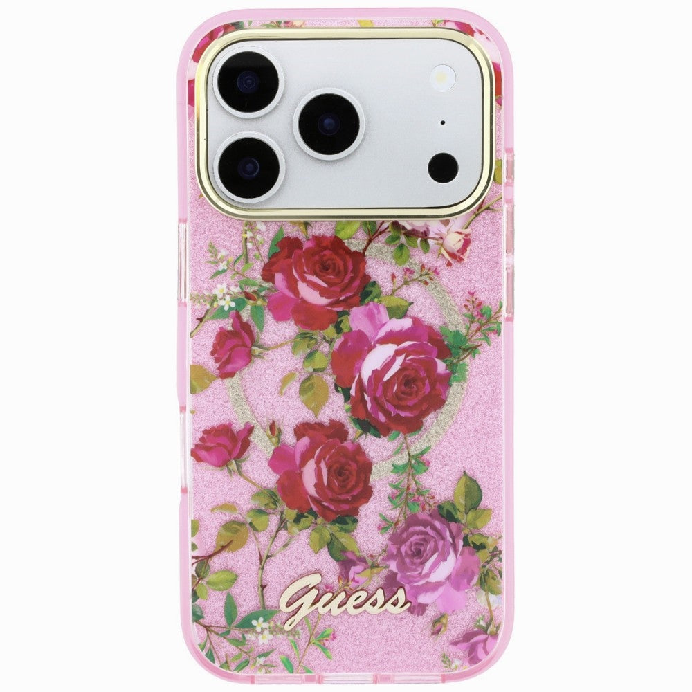Guess iPhone 17 Pro/iPhone 18 Pro Skal Glitter Blossom Roses Rosa