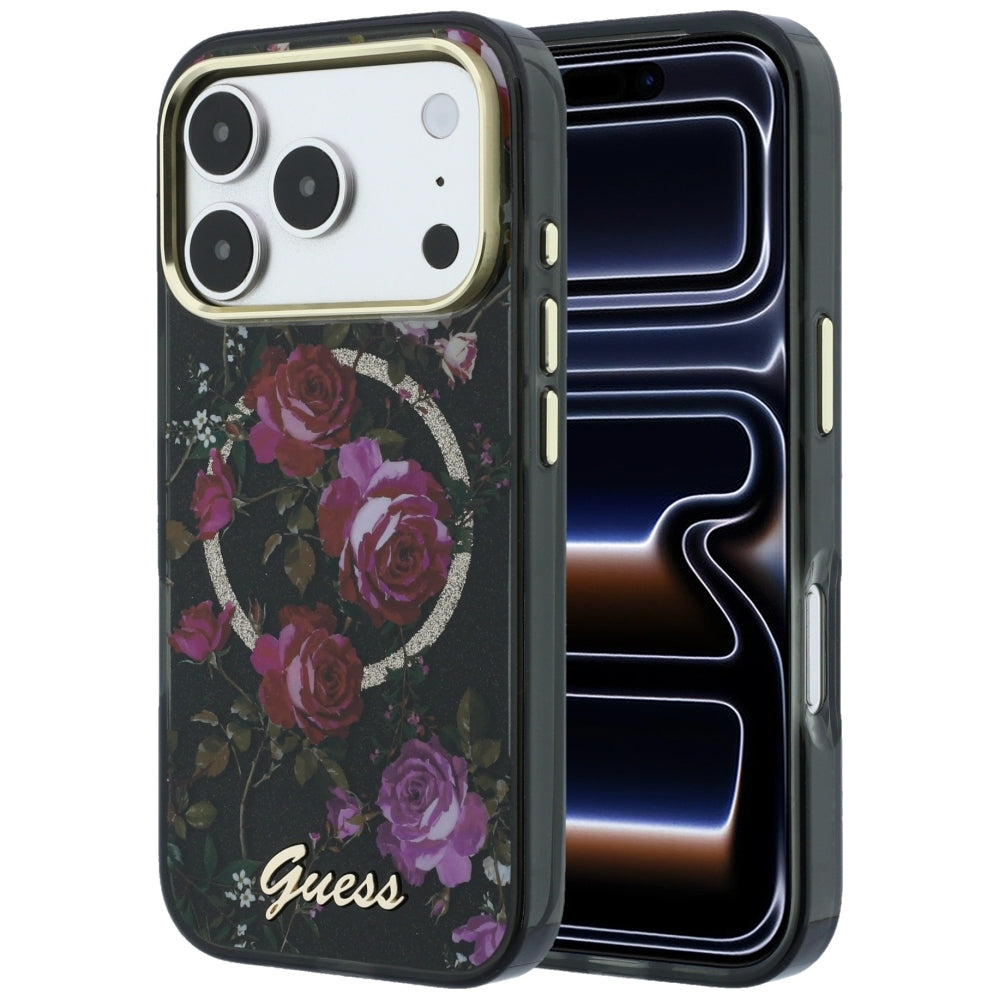 Guess iPhone 17 Pro/iPhone 18 Pro Skal Glitter Blossom Roses Svart