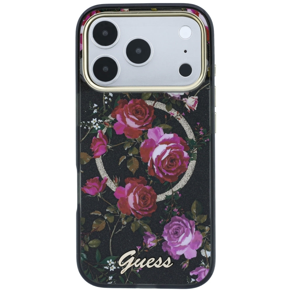Guess iPhone 17 Pro/iPhone 18 Pro Skal Glitter Blossom Roses Svart