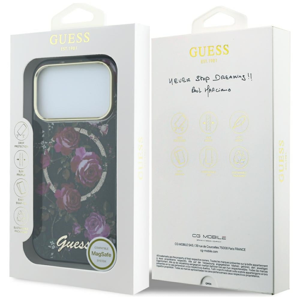 Guess iPhone 17 Pro/iPhone 18 Pro Skal Glitter Blossom Roses Svart