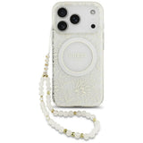 Guess iPhone 17 Pro/iPhone 18 Pro Skal Electroplated Flowers Pearl Strap Vit