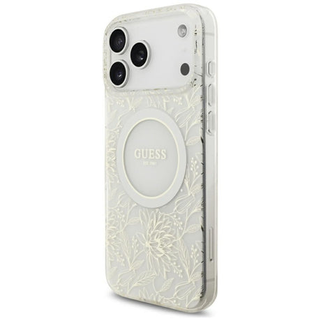 Guess iPhone 17 Pro Max/iPhone 18 Pro Max Skal Electroplated Flowers Pearl Strap Vit